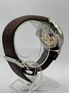 Seiko Presage Midnight Blue Moon SRPK15J1, brown leather strap and caseback