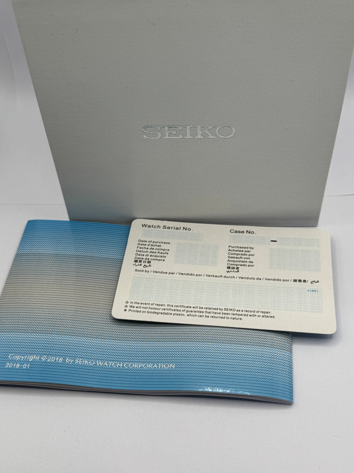 Seiko booklet and warranty card