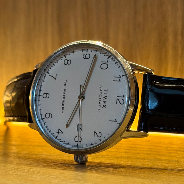 Genuine Timex Waterbury Automatic | Classic White Dial & Onyx Leather