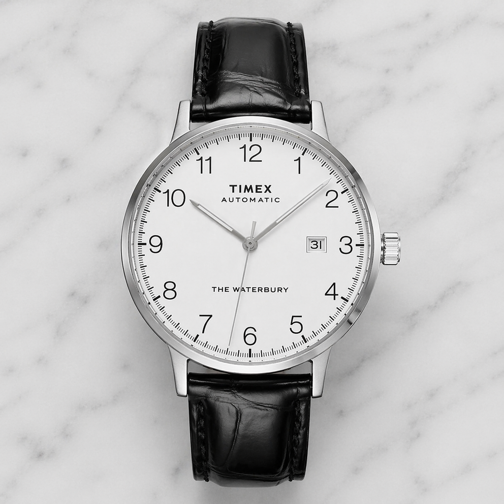 Timex Waterbury Automatic | Classic White Dial & Onyx Leather