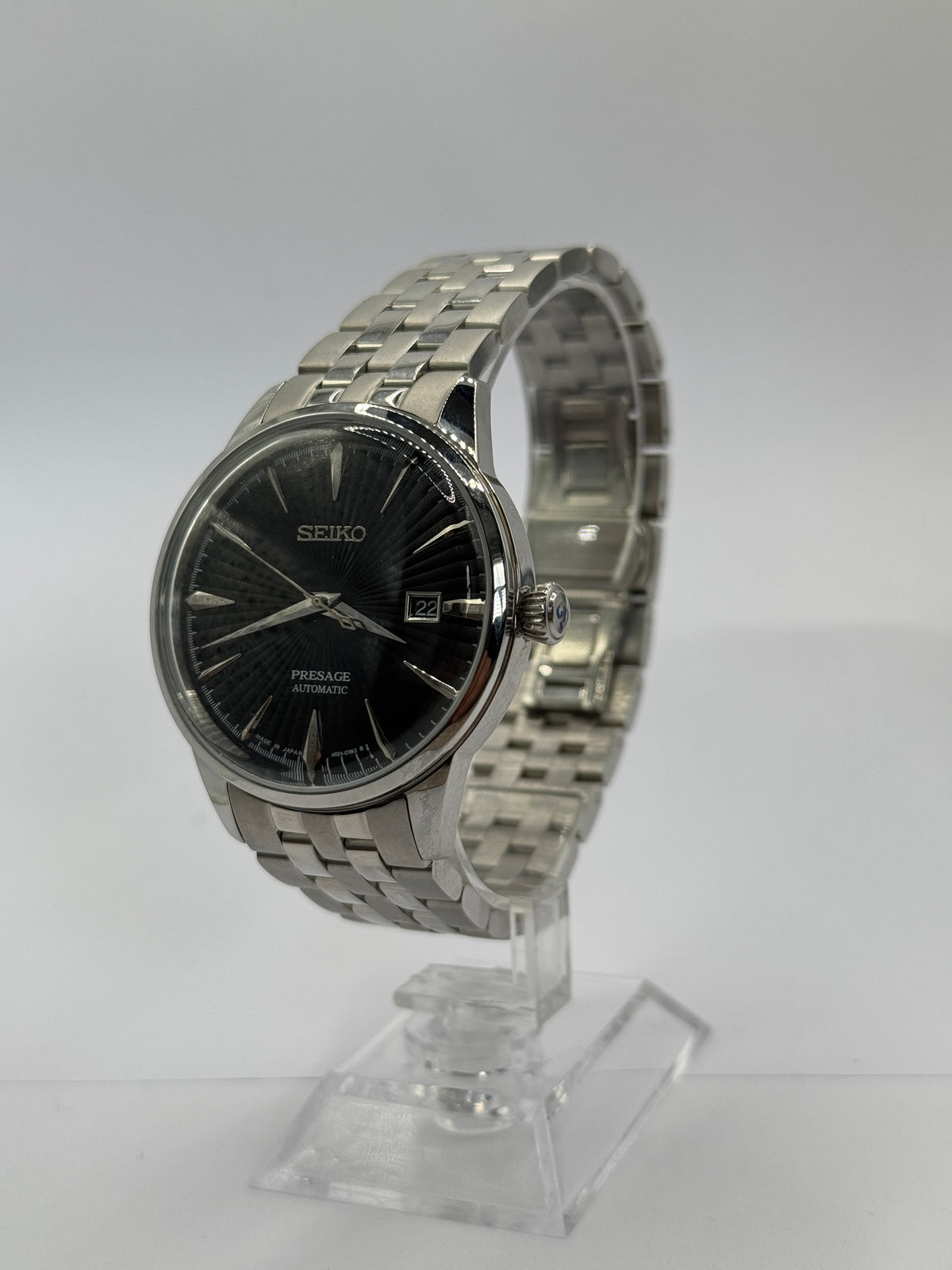 Genuine Seiko Presage Cocktail Time | Black Sunburst Dial & Steel Bracelet (SRPE17J1) | Full Set, Box & Papers