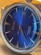 Seiko Presage 'Blue Moon' SRPB41J1, deep navy sunburst dial close-up