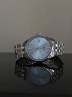 Seiko Presage 'Skydiving' SSK037J1 — ice blue sunburst dial, stainless steel bracelet, front view