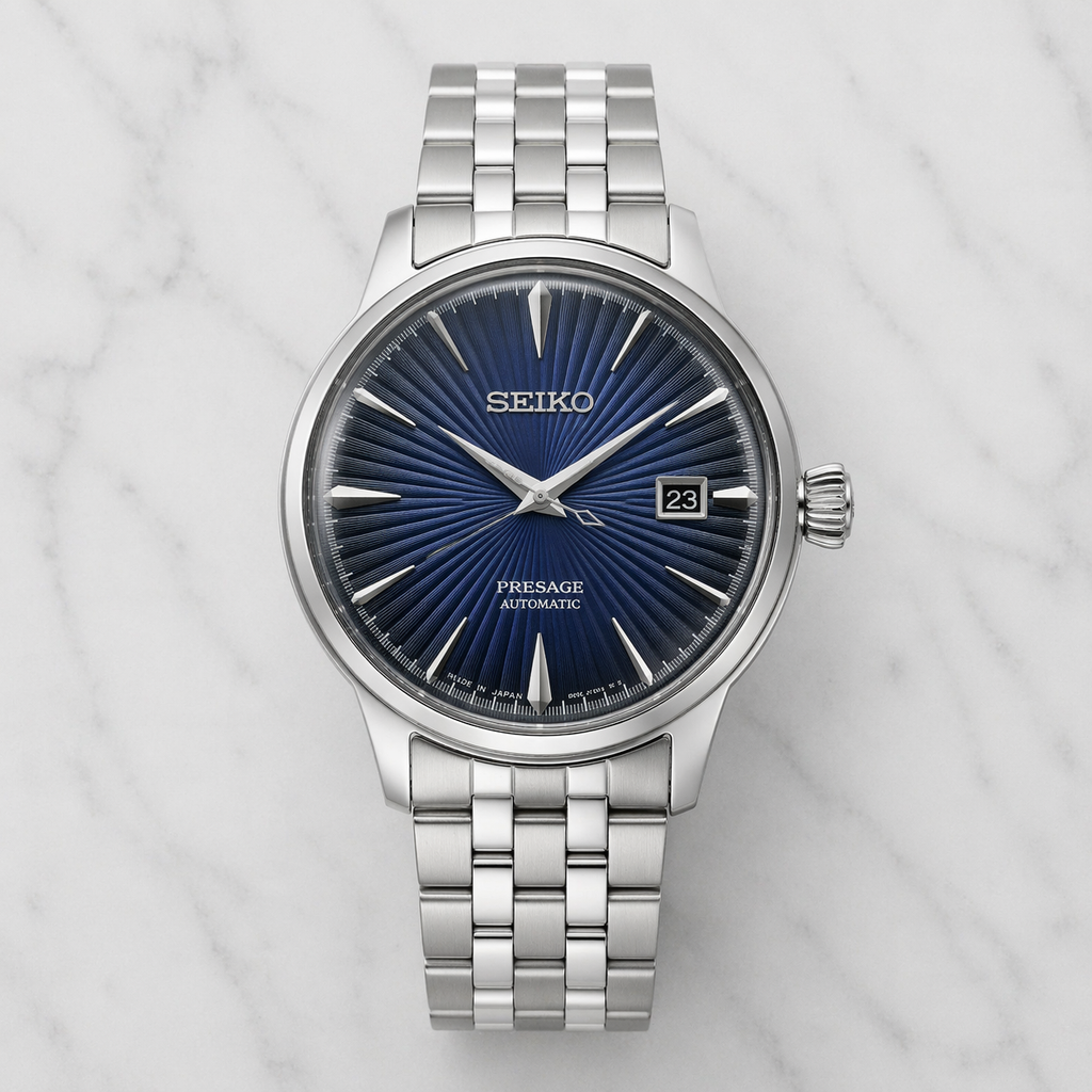 Seiko Presage 'Blue Moon' | Deep Navy Sunburst Dial & Steel Bracelet (SRPB41J1)