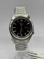 Seiko 5 Sports SNXS SRPK89K1, black sunburst dial and steel bracelet - front view
