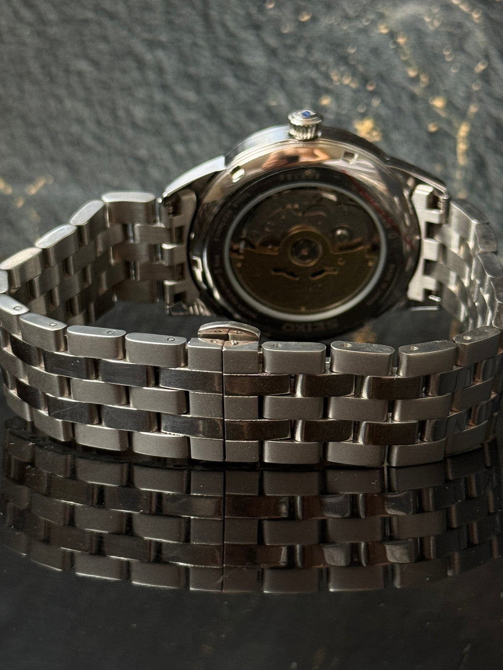 Seiko Presage automatic — stainless steel bracelet and clasp detail