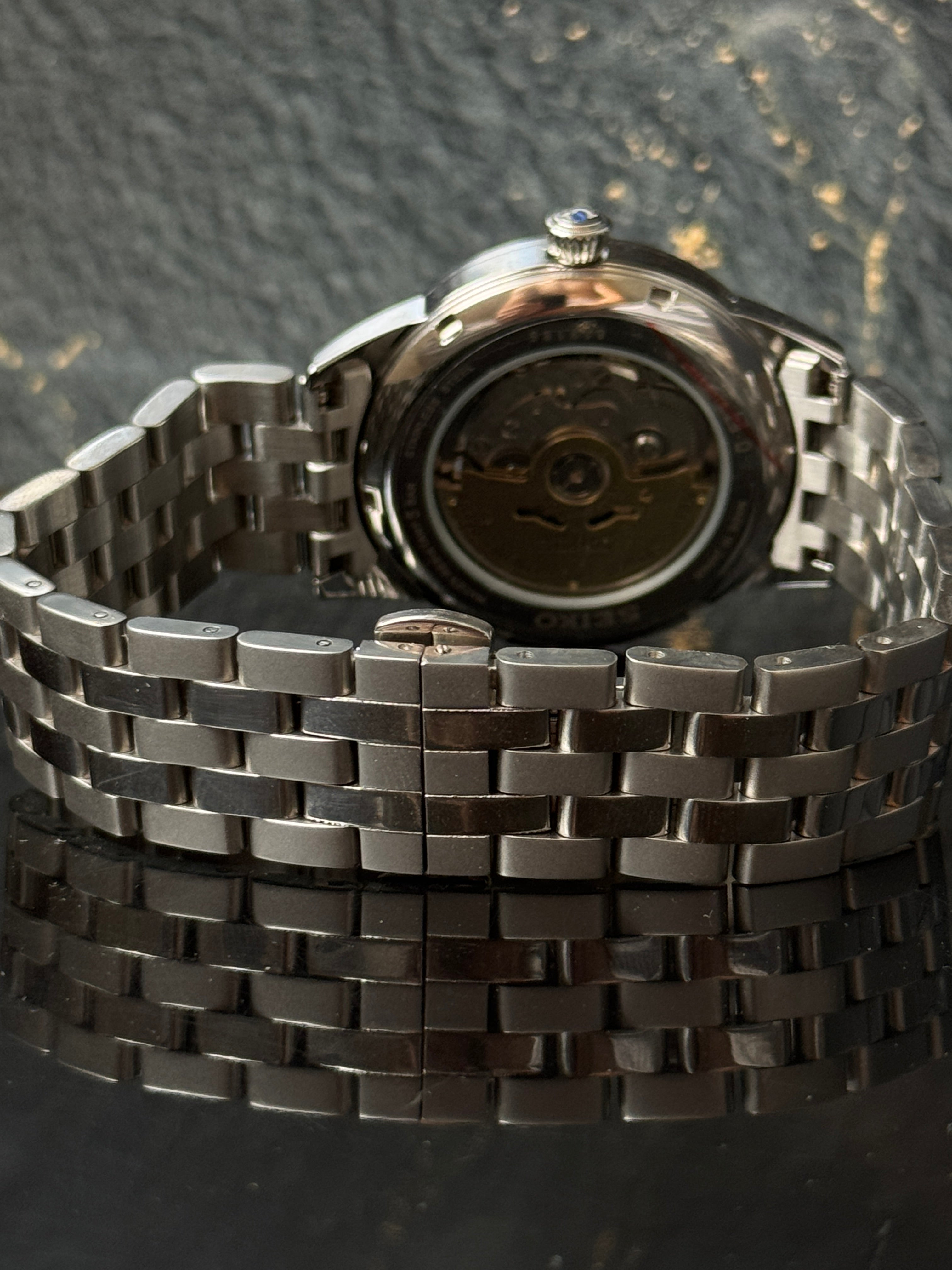 Seiko Presage automatic — stainless steel bracelet and clasp detail
