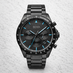 Hugo BOSS Trophy chronograph 1513675, black ion-plated case, electric blue sub-dials, steel bracelet