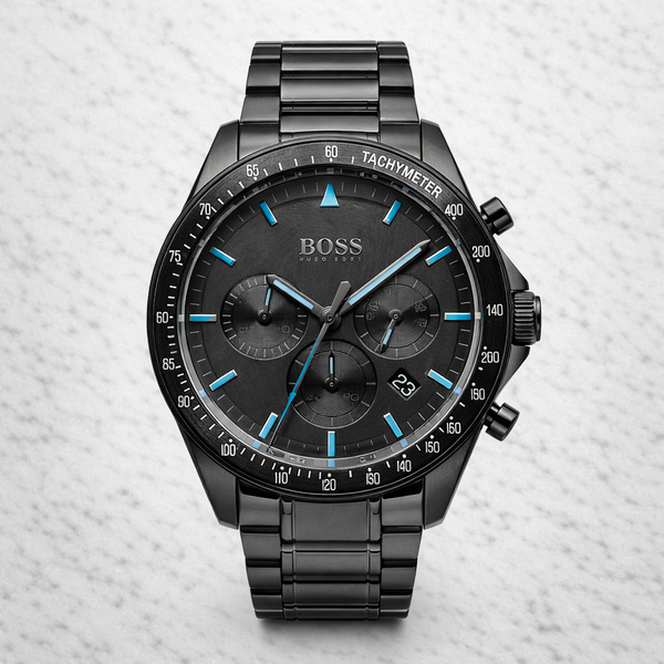 BOSS Trophy Chronograph | Black Steel & Electric Blue Accents (1513675)