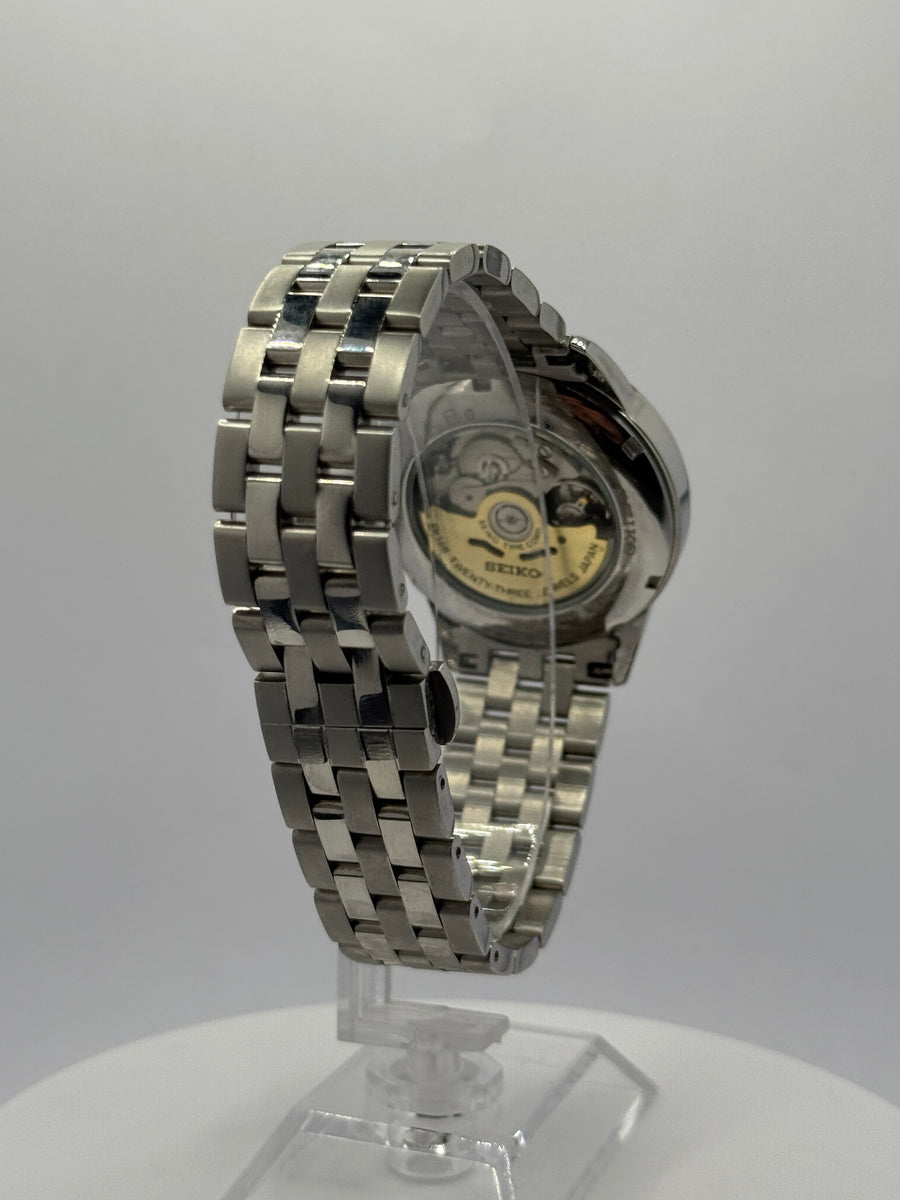 Seiko Presage Cocktail Time, silver sunburst dial, rose gold hands, steel bracelet, view 4