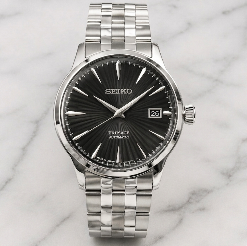 Seiko Presage Cocktail Time Automatic Black Dial Silver Steel Strap Watch - SRPE17J1