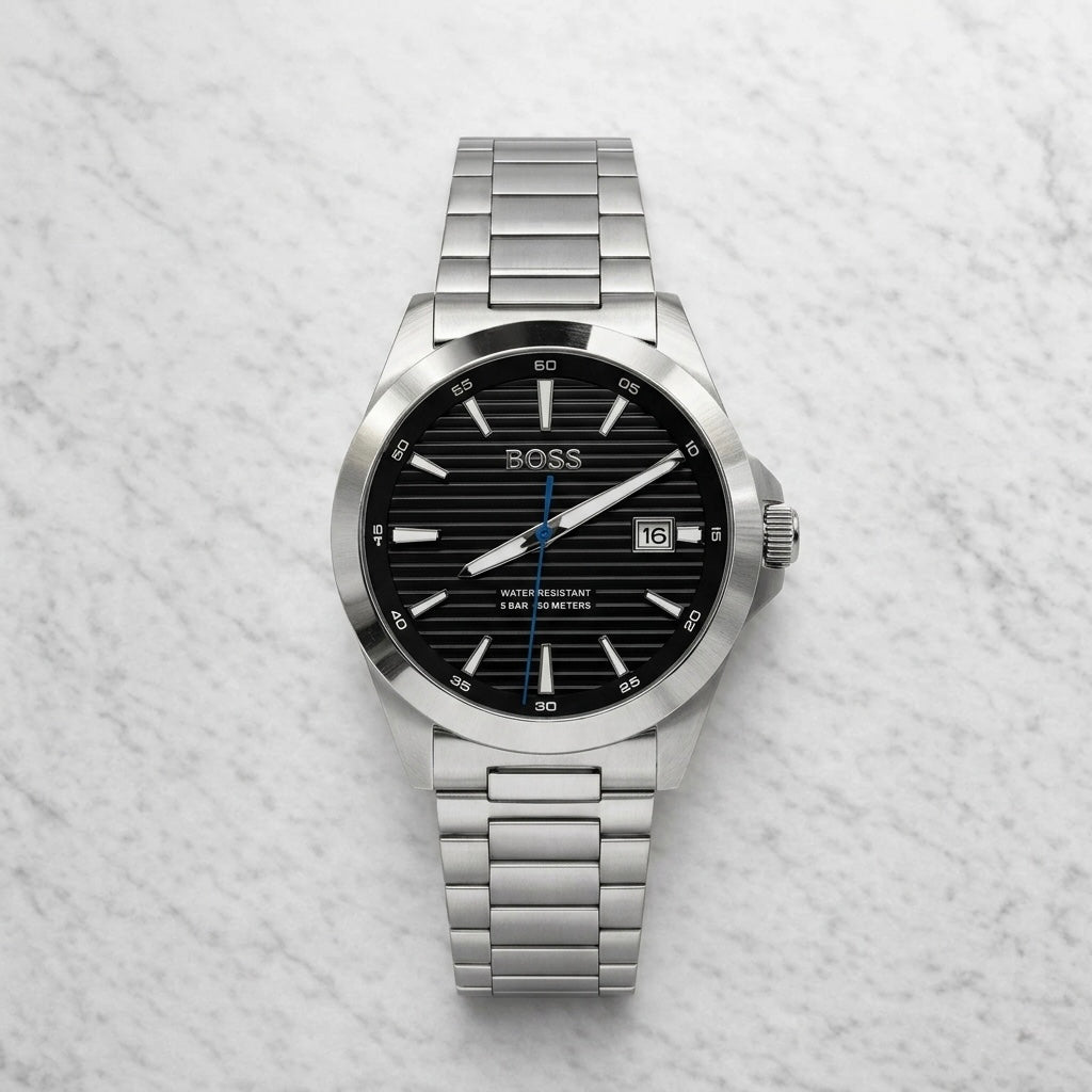 The Gentleman's BOSS Strike | Jet Black Linear Dial & Stainless Steel Bracelet (1513903)