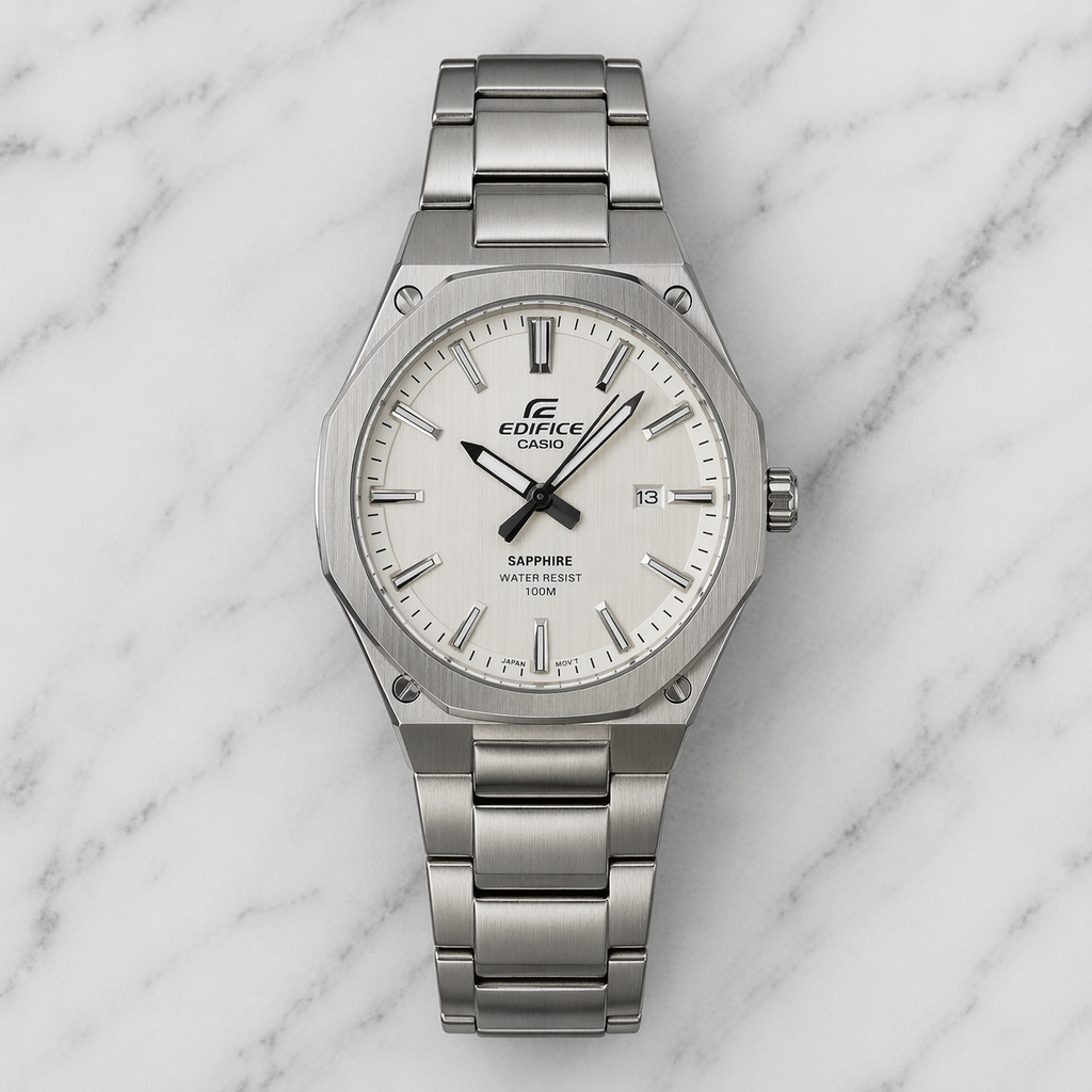 Casio Edifice Sapphire | Slim Octagonal Bezel in Arctic White (EFR-S108D-7AVUEF)