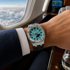ABA Custom CasiOak electric blue, steel octagonal case detail