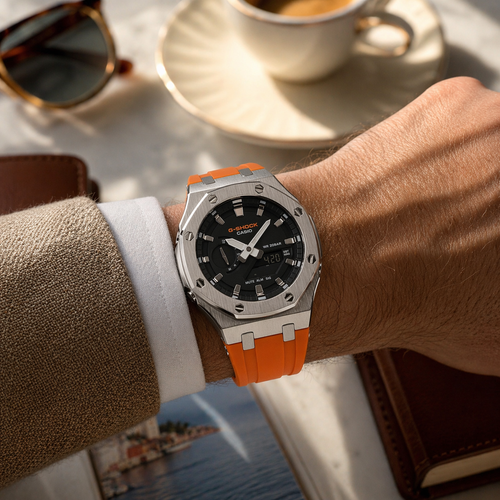 ABA Custom G-SHOCK ‘CasiOak’ Custom | Stealth Black Dial & Vibrant Orange Strap