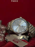 Seiko Presage Skydiving SSK037J1, ice blue sunburst dial and polished indices, close-up