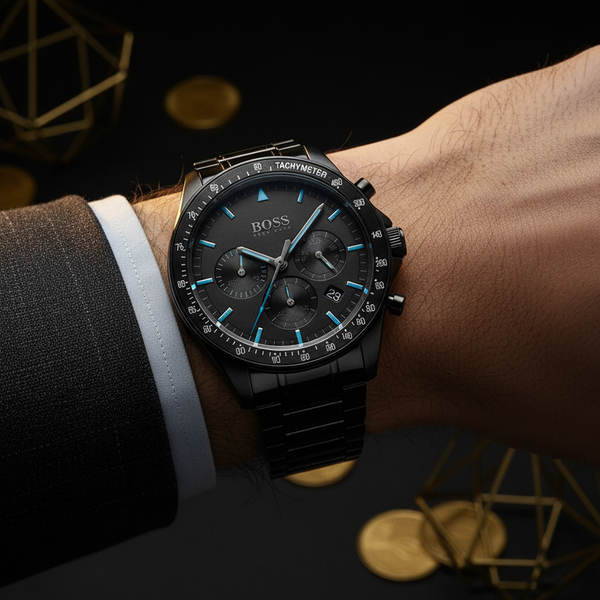 BOSS Trophy Chronograph | Black Steel & Electric Blue Accents (1513675)