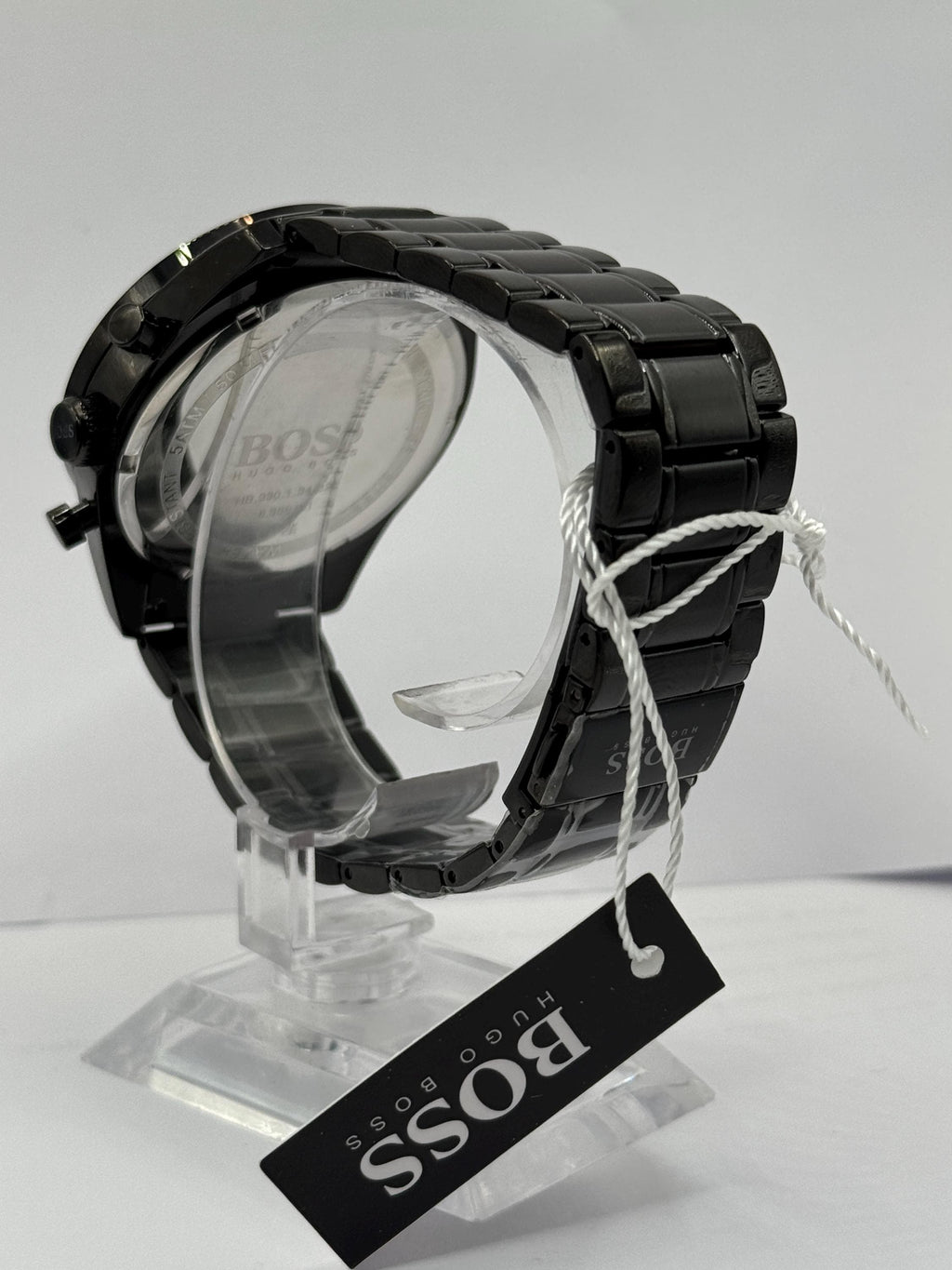 All black chronograph on wrist