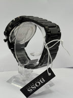All black chronograph on wrist