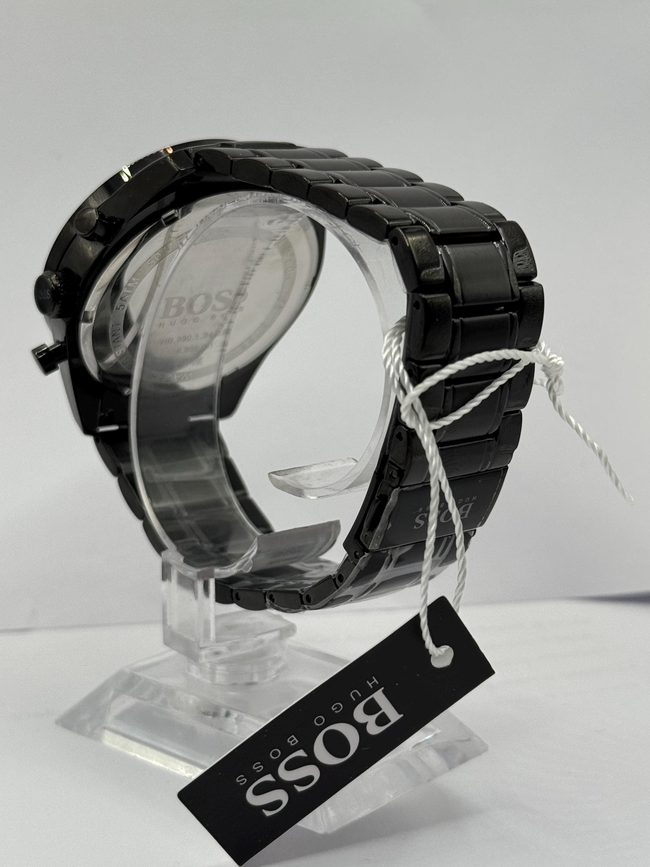All black chronograph on wrist