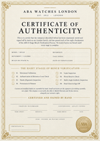 ABA Watches London Certificate of Authenticity - 8-Stage Bench Verification