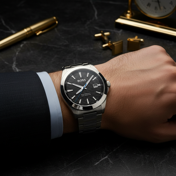 The Gentleman's BOSS Strike | Jet Black Linear Dial & Stainless Steel Bracelet (1513903)